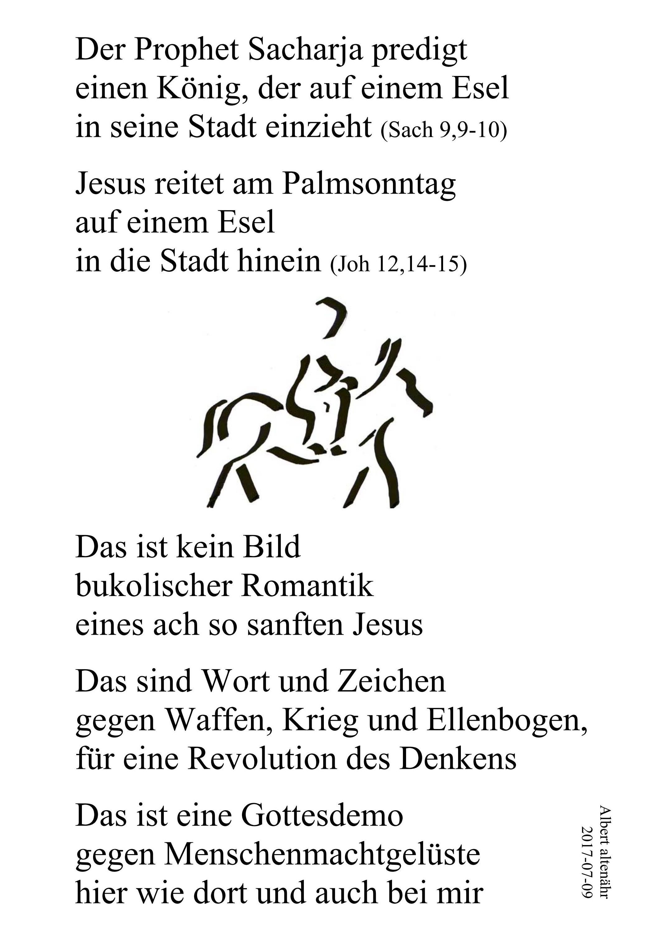 Der Prophet Sacharja predigt Jesus auf dem Esel