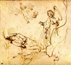 Rembrandt, Jakobs Traum (Federzeichnung)