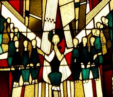 Glasfenster in der Abtei Kornelimünster: Benedikt von Aniane auf der Aachener Synode