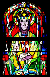 Glasfenster „Christkönig“ in der Kirche der Abtei Kornelimünster, Aachen