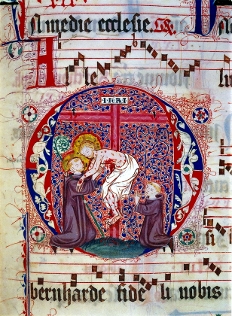 Bernhardsminne: Graduale cisterciense (Wonnentaler Graduale). Pergament; Wonnental im Breisgau; um 1340-1350. Badische Landesbibliothek.