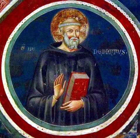 Unser Ordensvater Benedikt von Nursia mit Regelbuch. Fresko im Kloster Sacro Speco, Subiaco (Italien). (Foto: Daniel Tibi OSB)